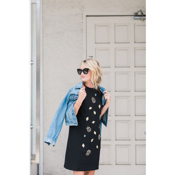 NWT Victoria Beckham M halter DRESS Black embellished gold bug bees appliques - Picture 7 of 8